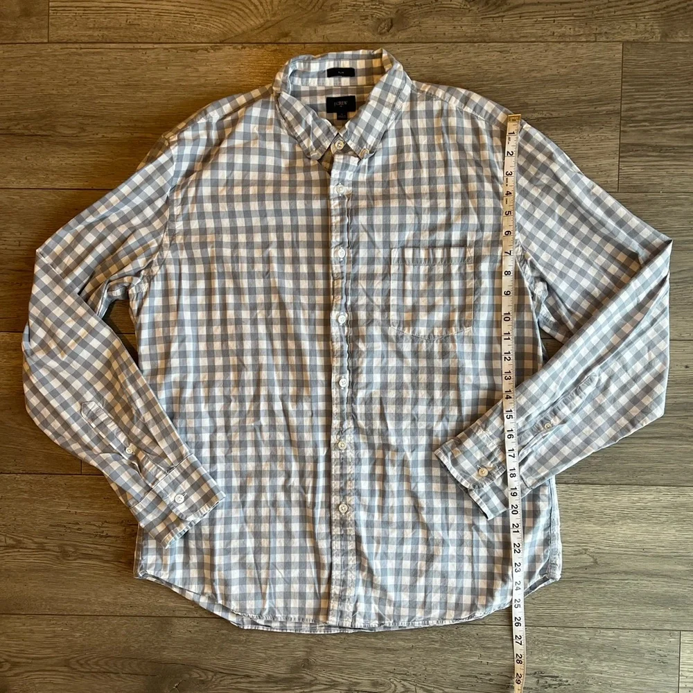 J. Crew Factory Men’s Slim Fit Long Sleeve Button Down Shirt Gray White Plaid XL